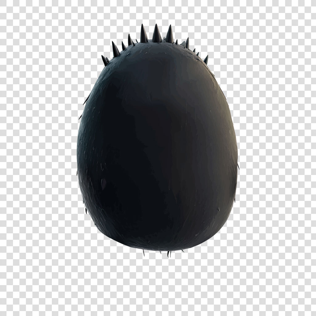 A black spherical object with spikes around its top and bottom edges.