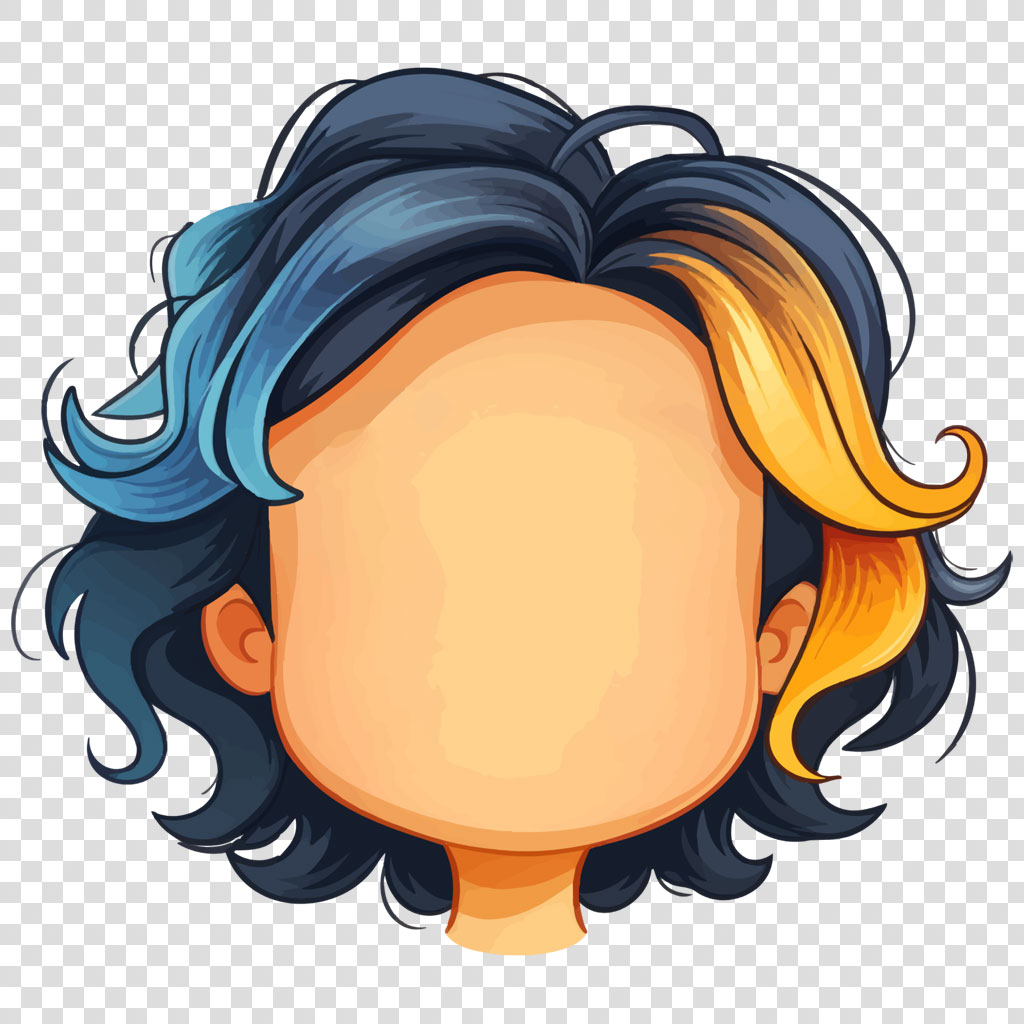 Cartoon head with multicolored hair
