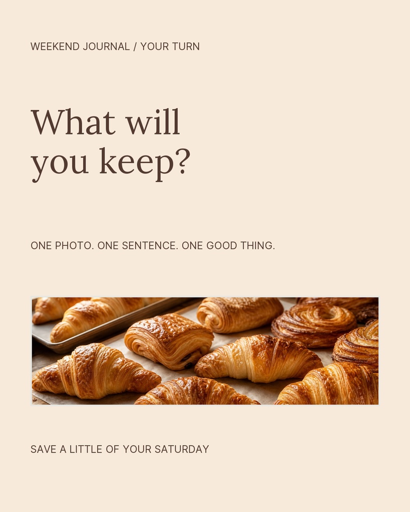 Portrait Instagram template with beige background, serif text, and a croissant photo across the middle.