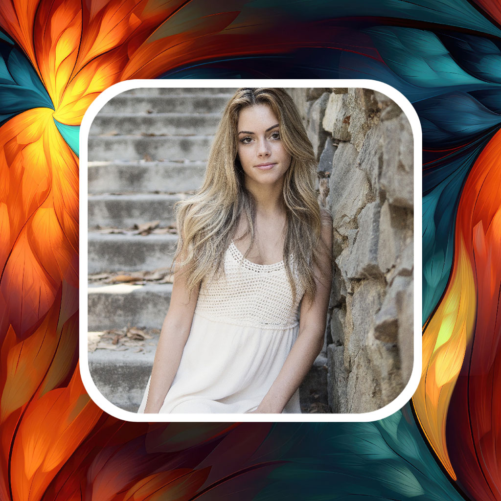 Young woman in white dress on stone steps