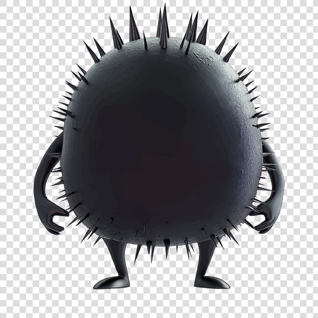 Black character figure with spiky round body and two legs