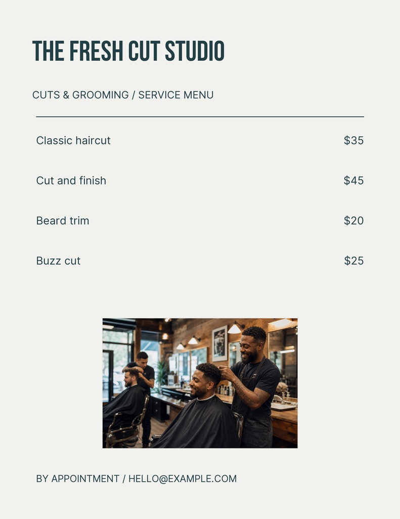 Preview for The Fresh Cut Studio Letter Menu / Price List Template