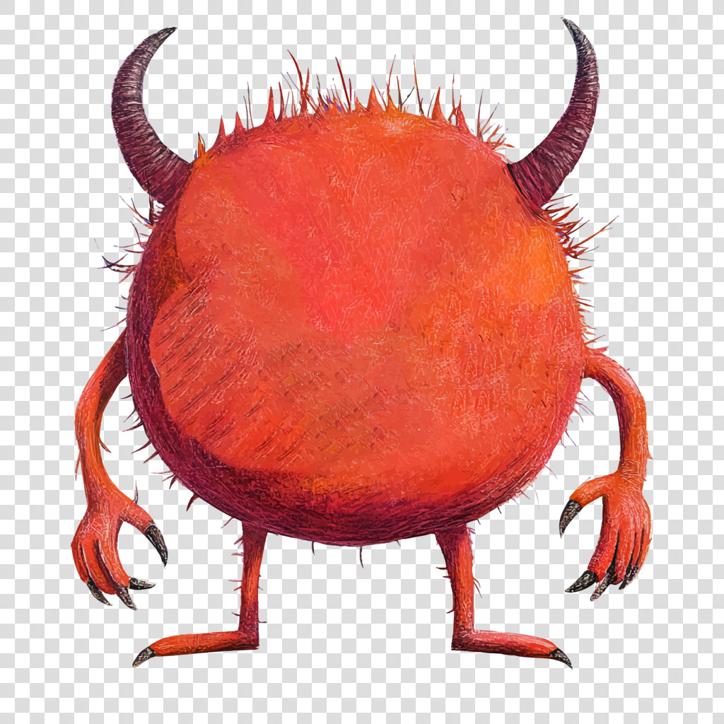 A cartoon red monster with horns and sharp claws