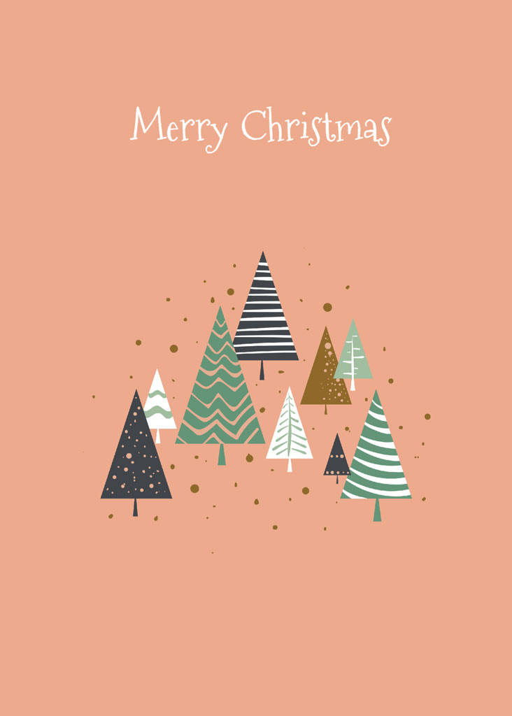 Merry Christmas card with stylized trees