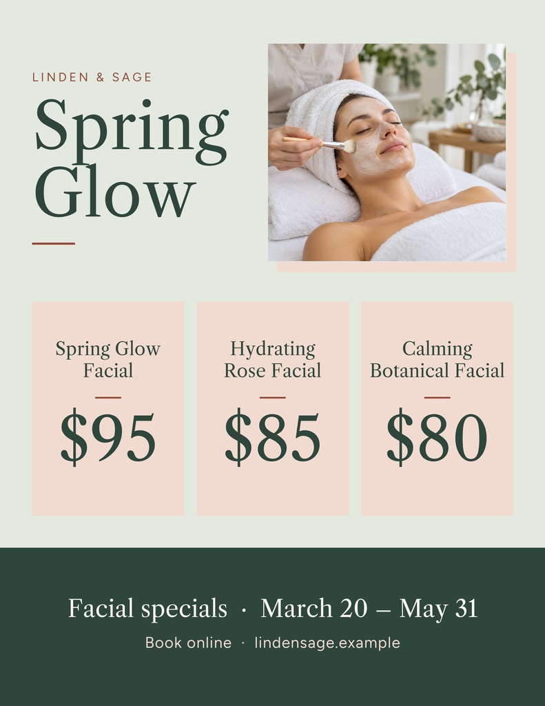 Preview for Spring Glow Facial Specials Letter Flyer Template