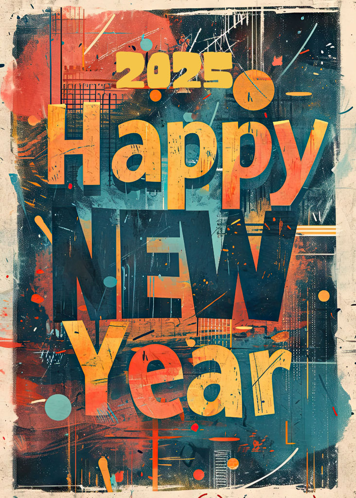 Happy New Year 2025 colorful greeting card