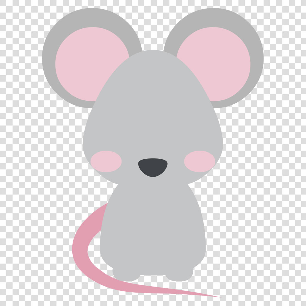 Gray cartoon mouse with pink ears and tail