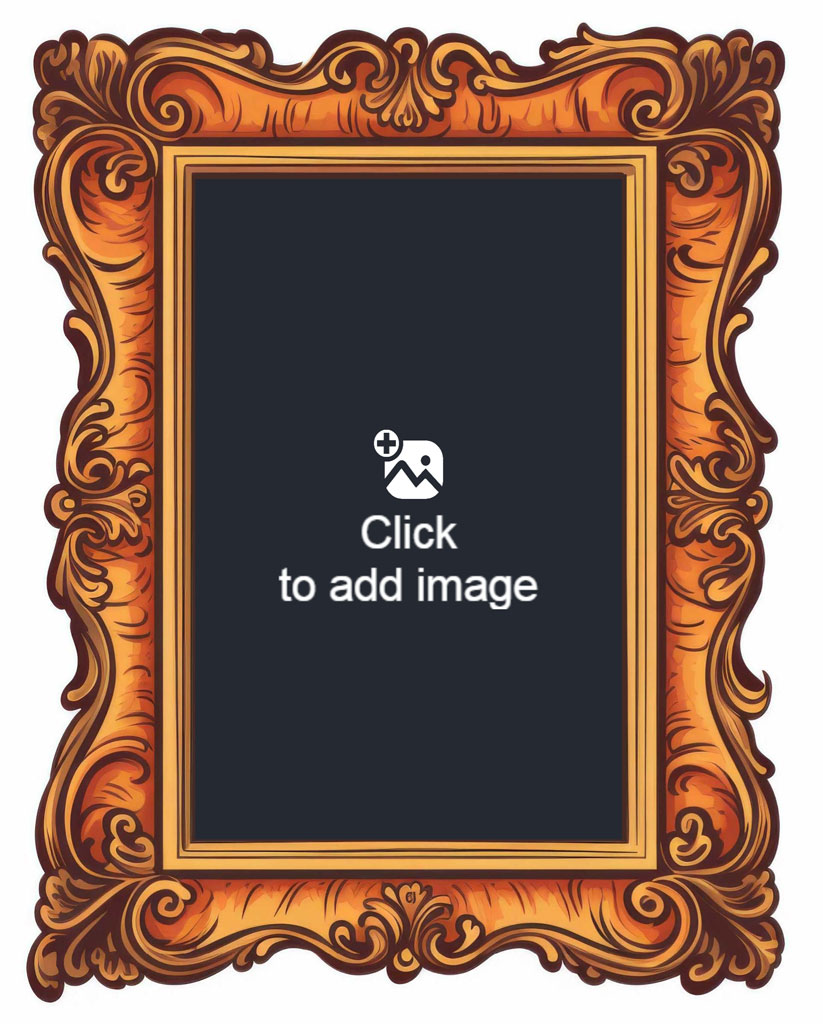 An ornate picture frame with a golden border and black center.