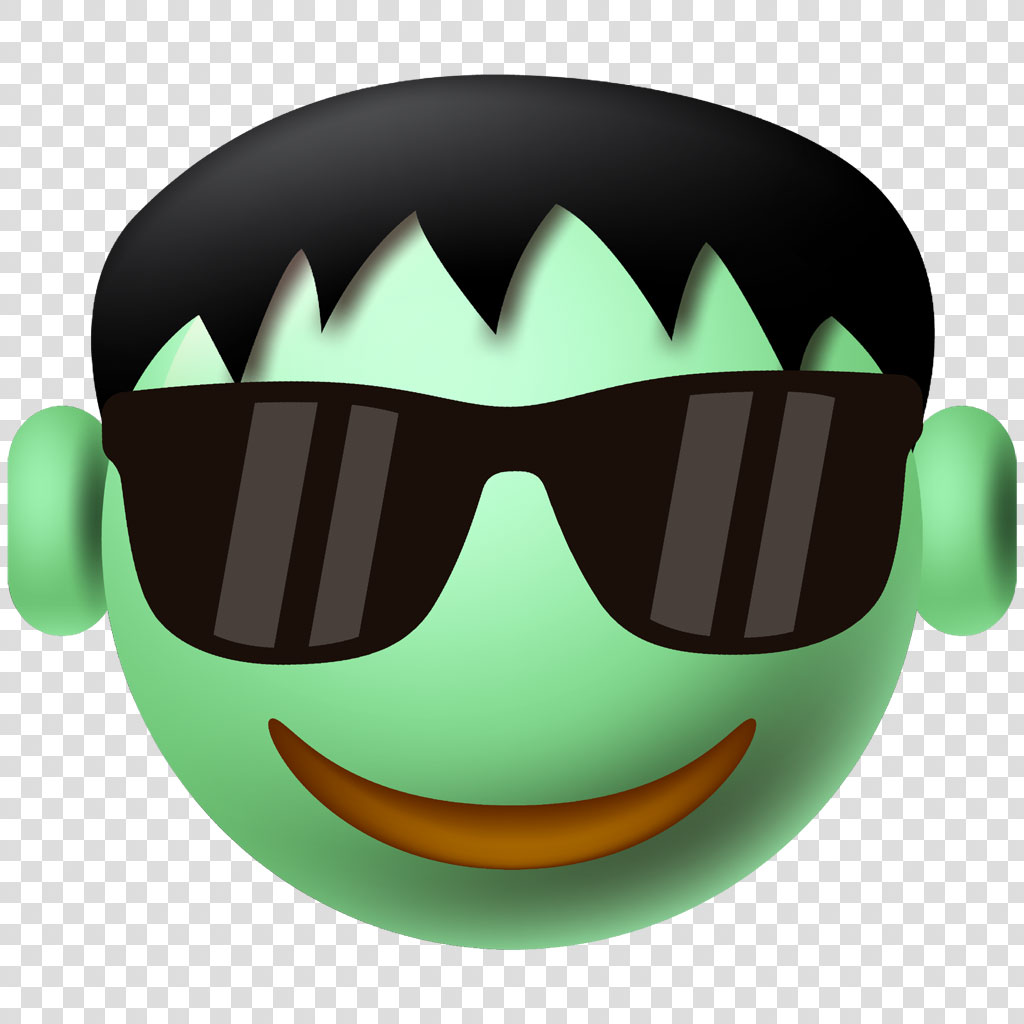 Frankenstein's monster emoji wearing sunglasses and smiling