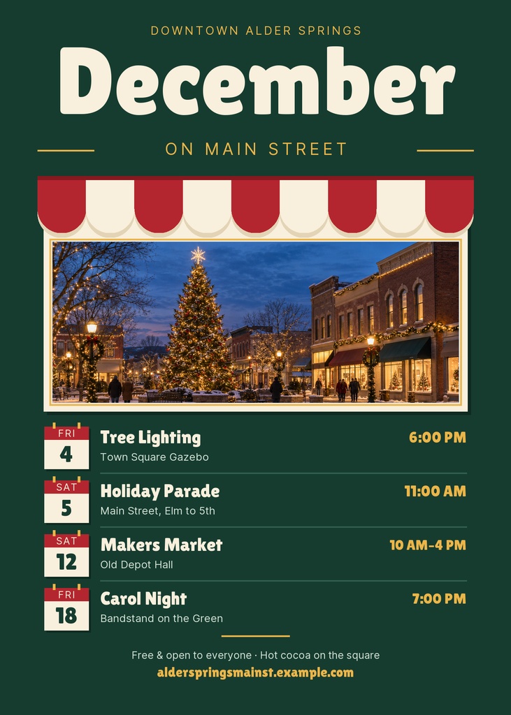 Preview for December On Main Street 5 × 7 Invitation Template