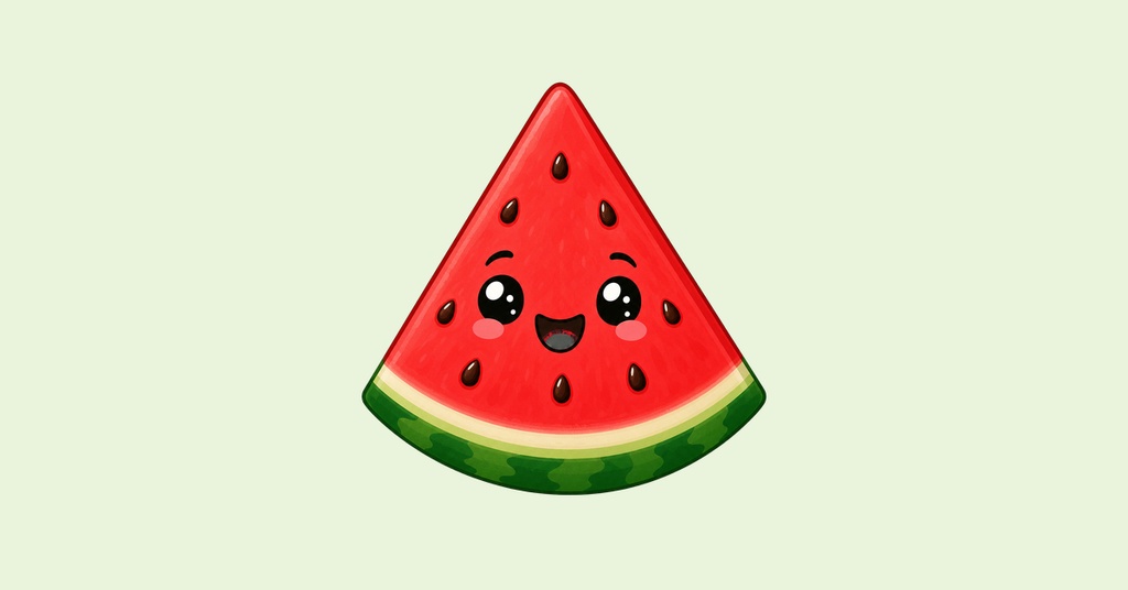 Cute smiling watermelon slice on a light background.