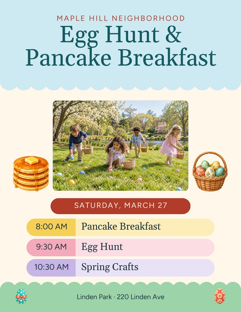 Preview for Neighborhood Egg Hunt And Pancake Breakfast Letter Flyer Template