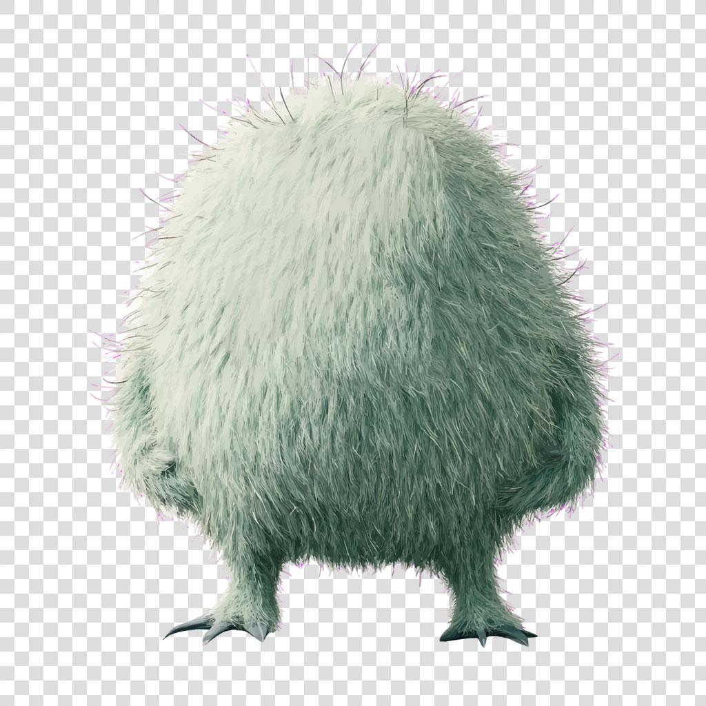 A round, furry creature with sharp claws and a greenish hue.