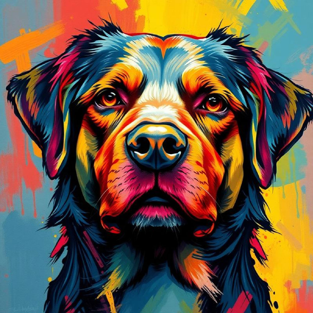 A close-up of a man's face with a mix of bright colors and abstract shapes.