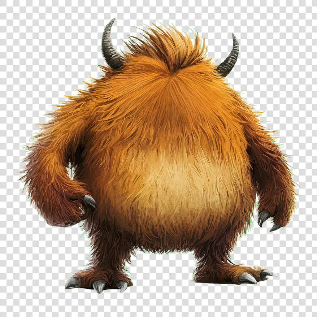 Illustration of a furry monster with horns and sharp claws