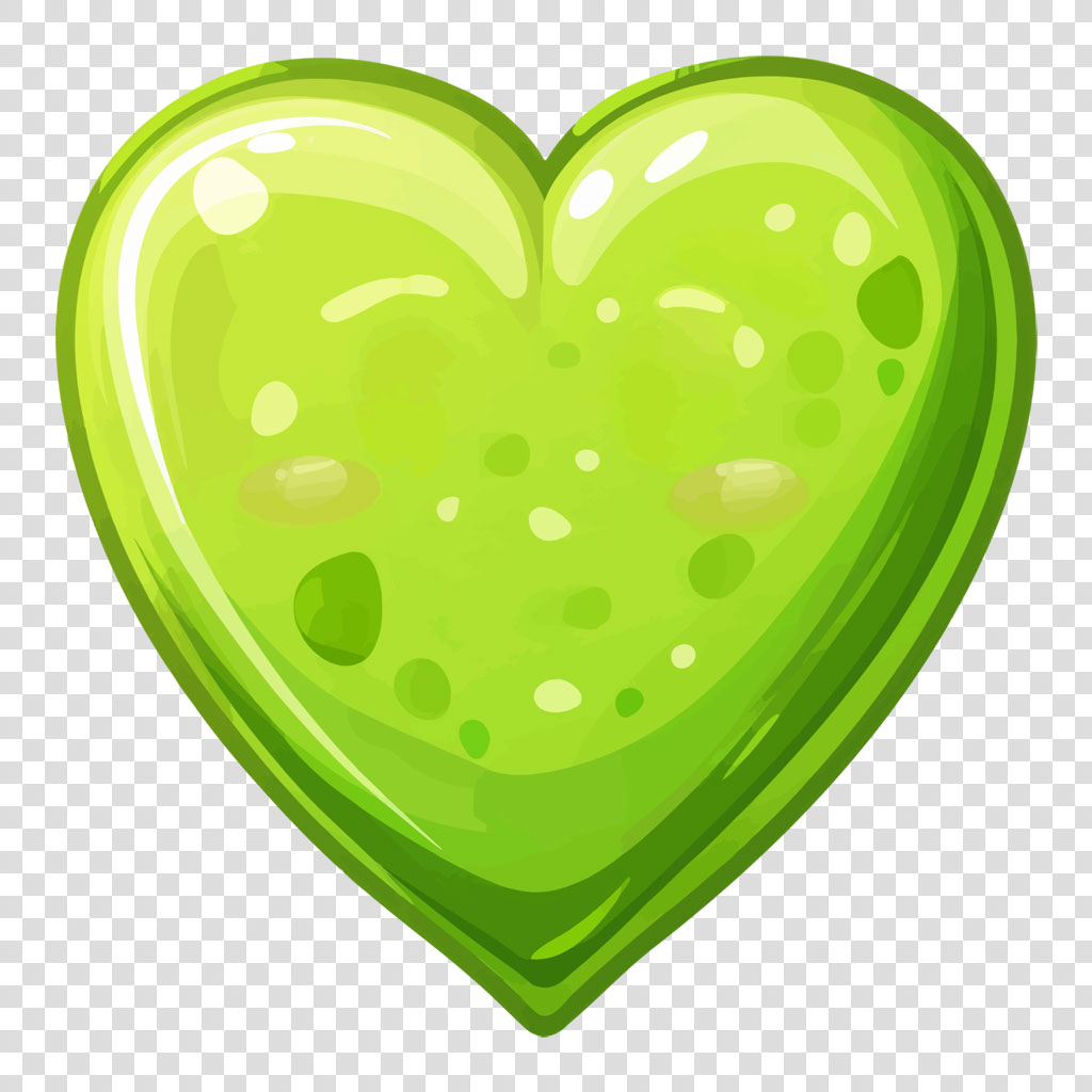 A green heart icon with a glossy finish