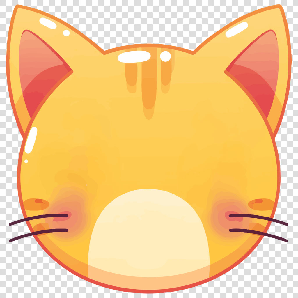 Cartoon cat face with yellow fur and pink inner ears