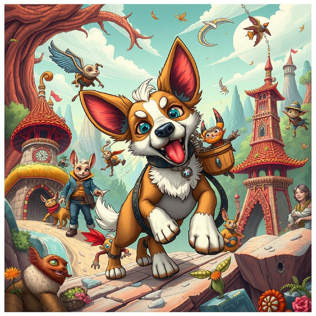 Children playing in a fantastical world with colorful buildings and creatures