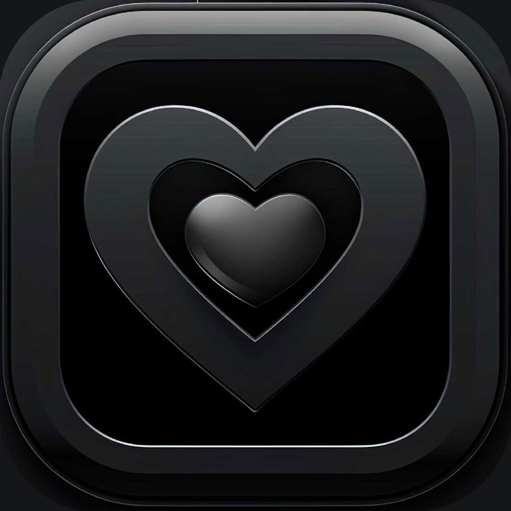 Black heart icon with layered hearts