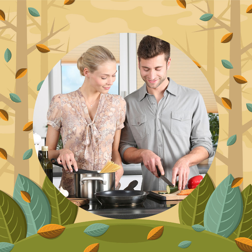 Couple preparing a meal together