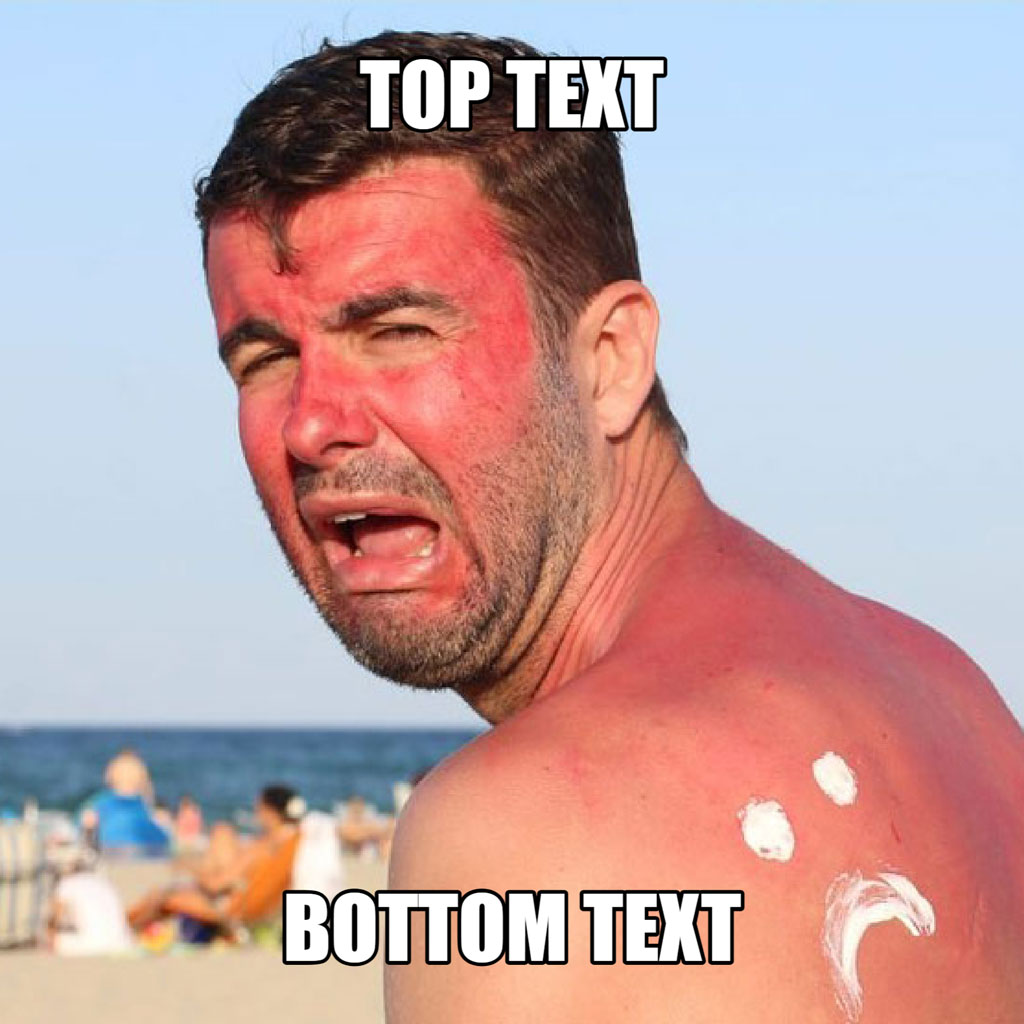 A man with sunburn on his back and shoulder, with some sunscreen on his shoulder, standing on a beach.
