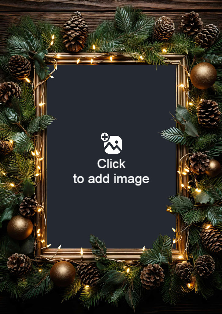 A family of six in a field, surrounded by a decorated gold frame
