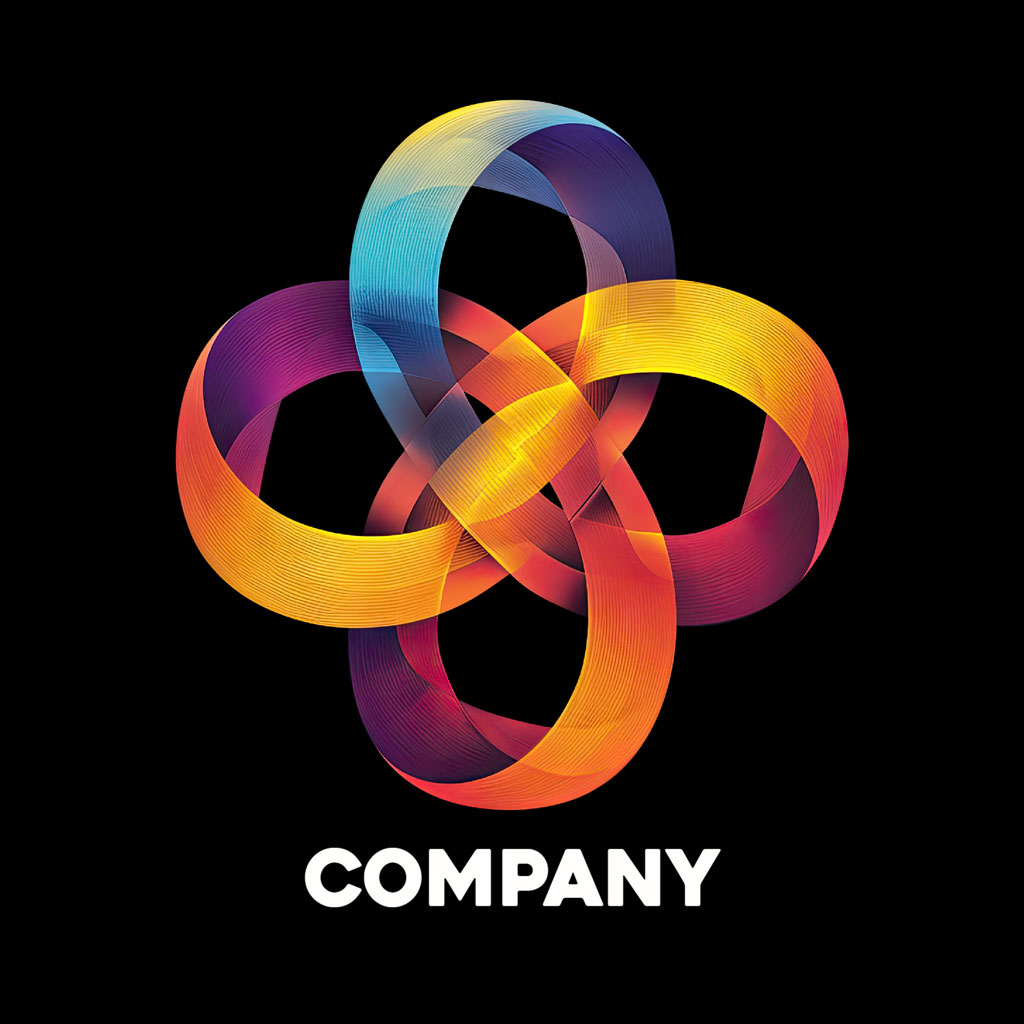 Company logo with colorful intertwined rings