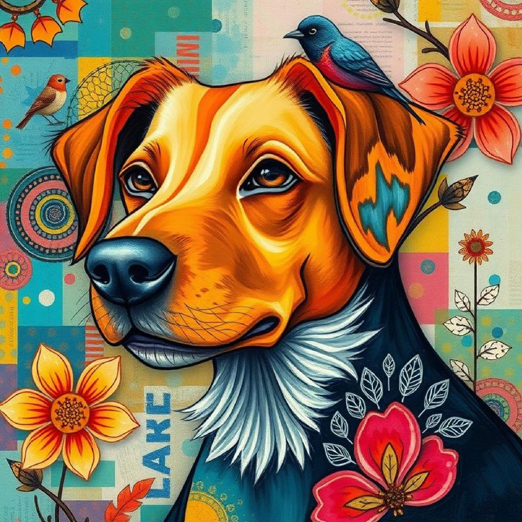 A digital illustration of a woman with flowers and birds around her.