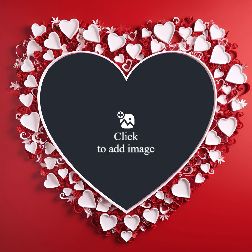 Heart frame with white and red hearts on red background