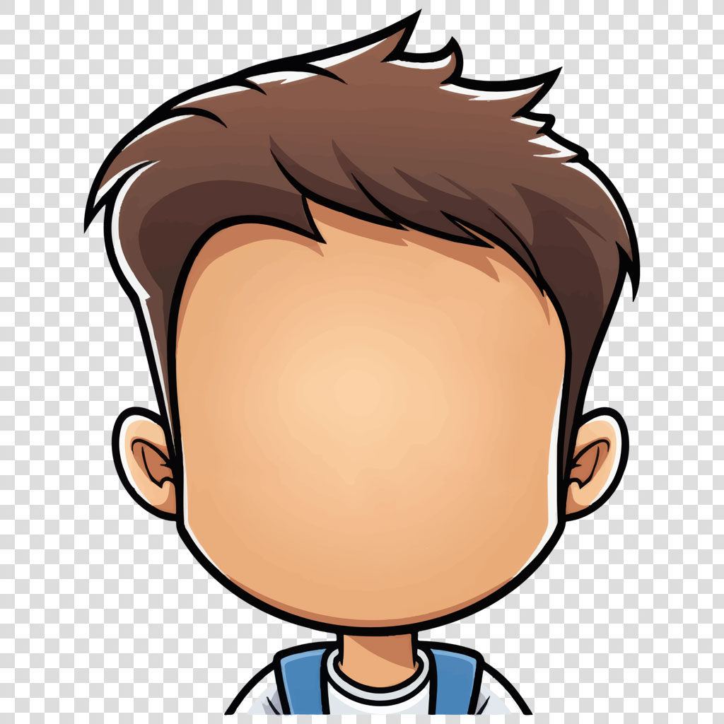 Cartoon character with blank face and brown hair