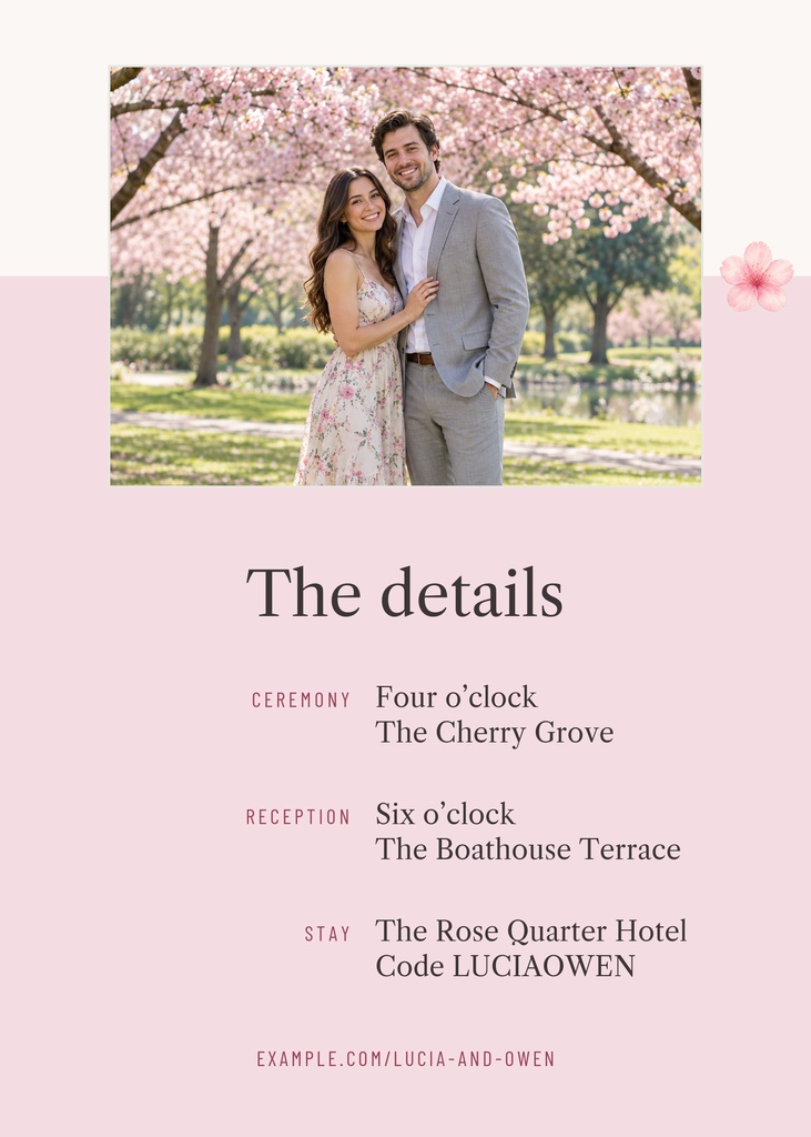 Preview for Cherry Blossom Save The Date Details Card Template