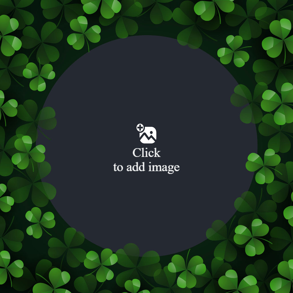 A dark circle surrounded by a wreath of green shamrocks