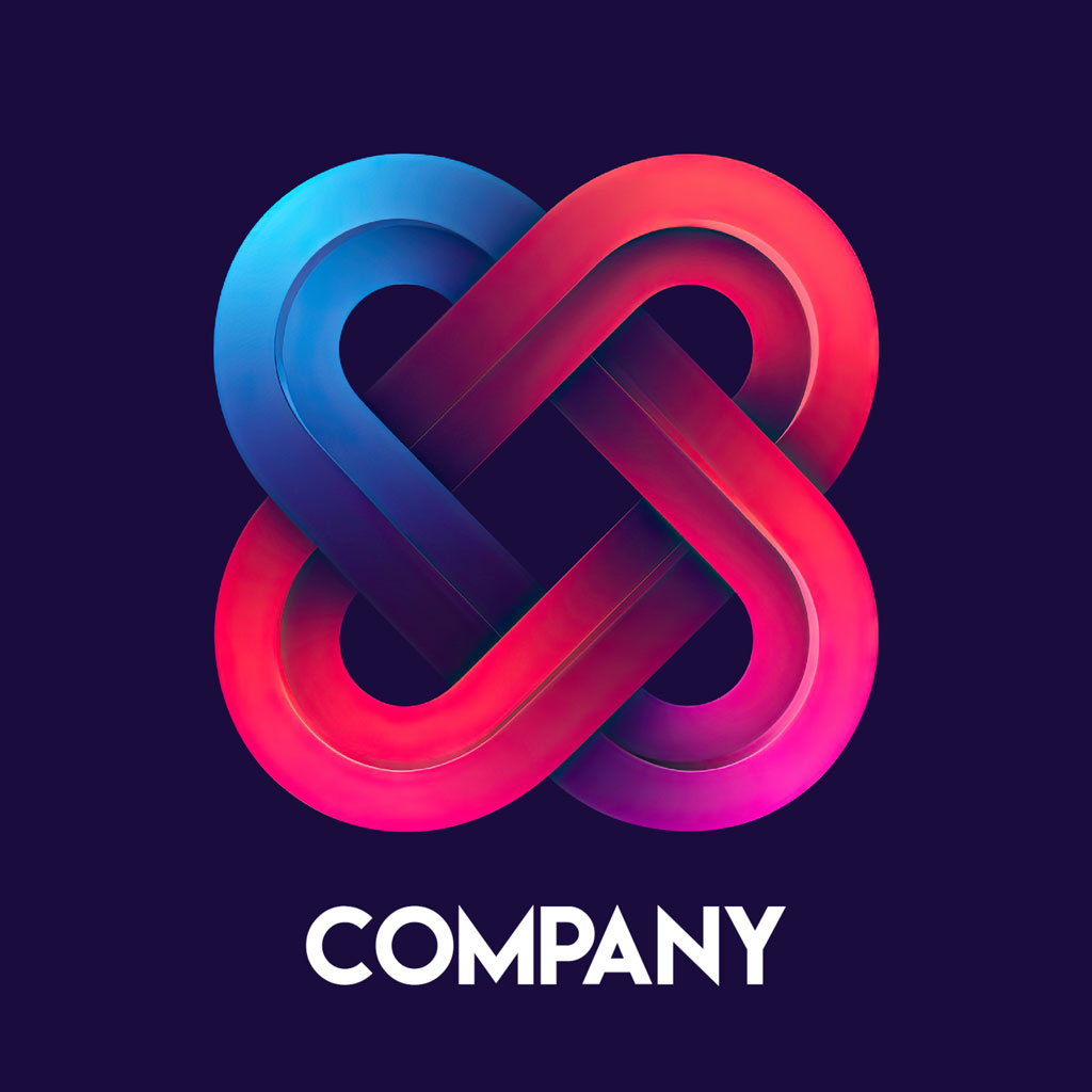 Company logo with intertwined loops in blue and red gradient