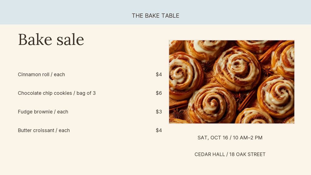 Preview for The Bake Table Digital Menu Board Template