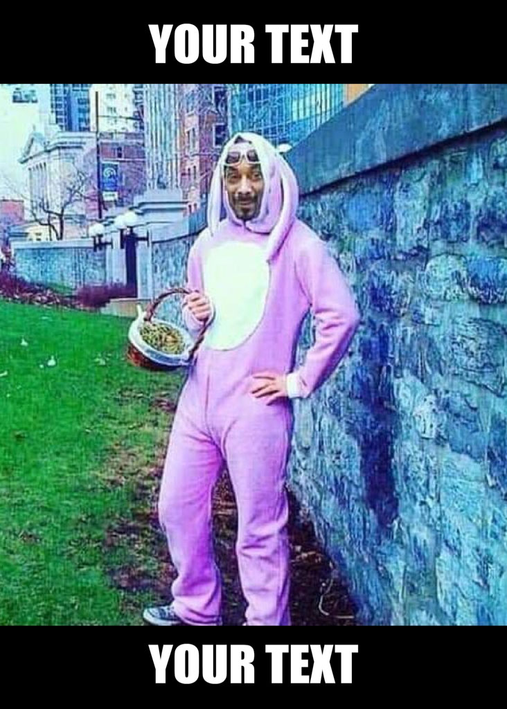 Man in pink bunny onesie holding Easter basket