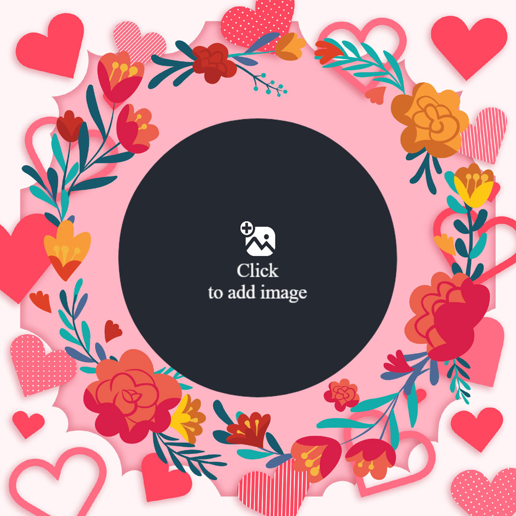 Valentine's Day themed photo frame with flowers and hearts