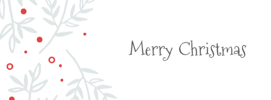 Merry Christmas greeting with red berries and leaves