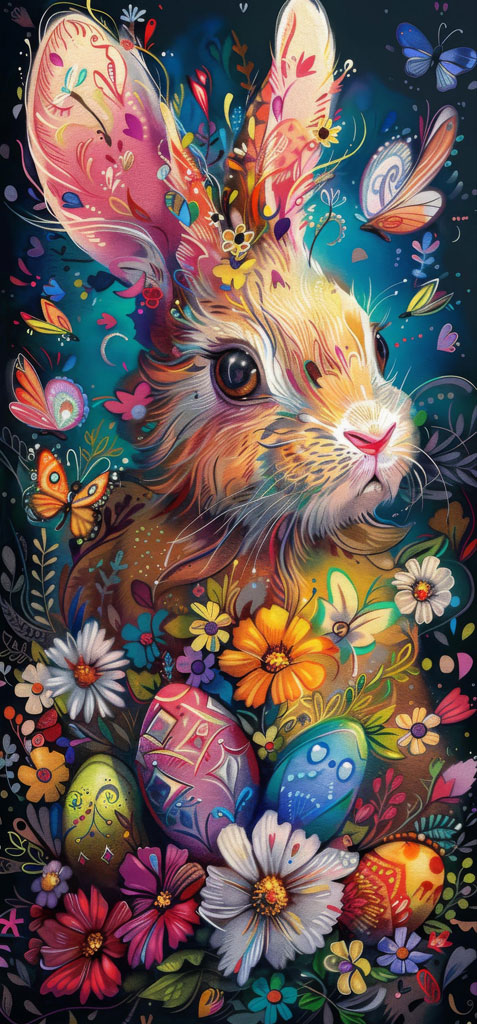 Easter bunny with flowers and butterflies