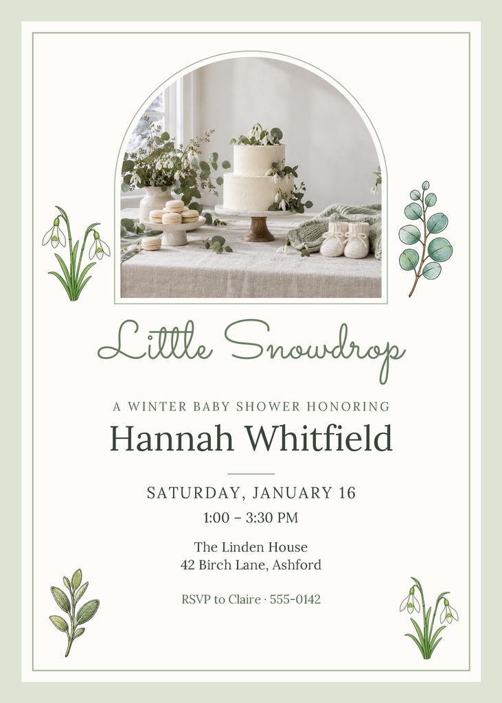 Preview for Little Snowdrop Shower 5 × 7 Invitation Template