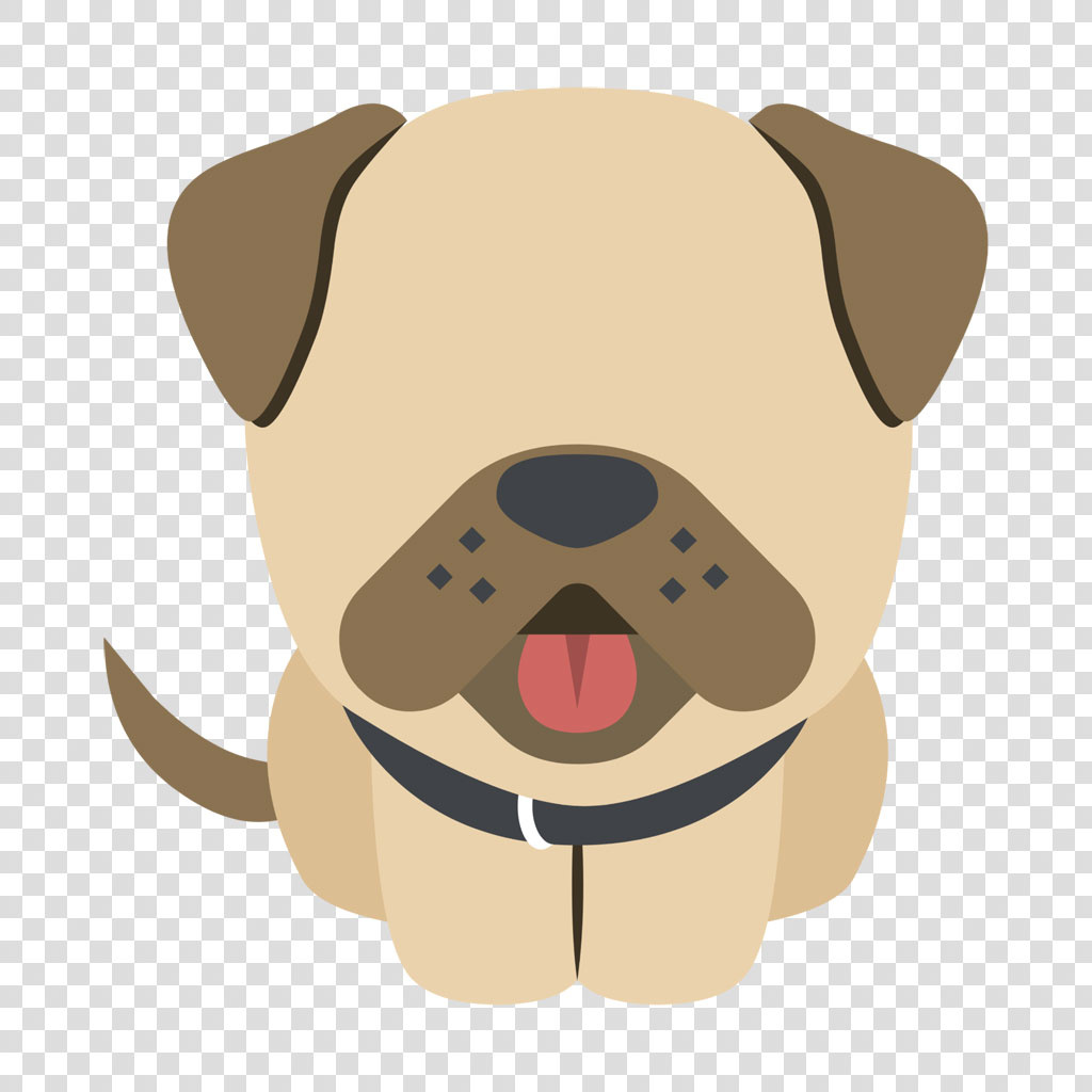 Cartoon pug dog with tan coat and brown ears