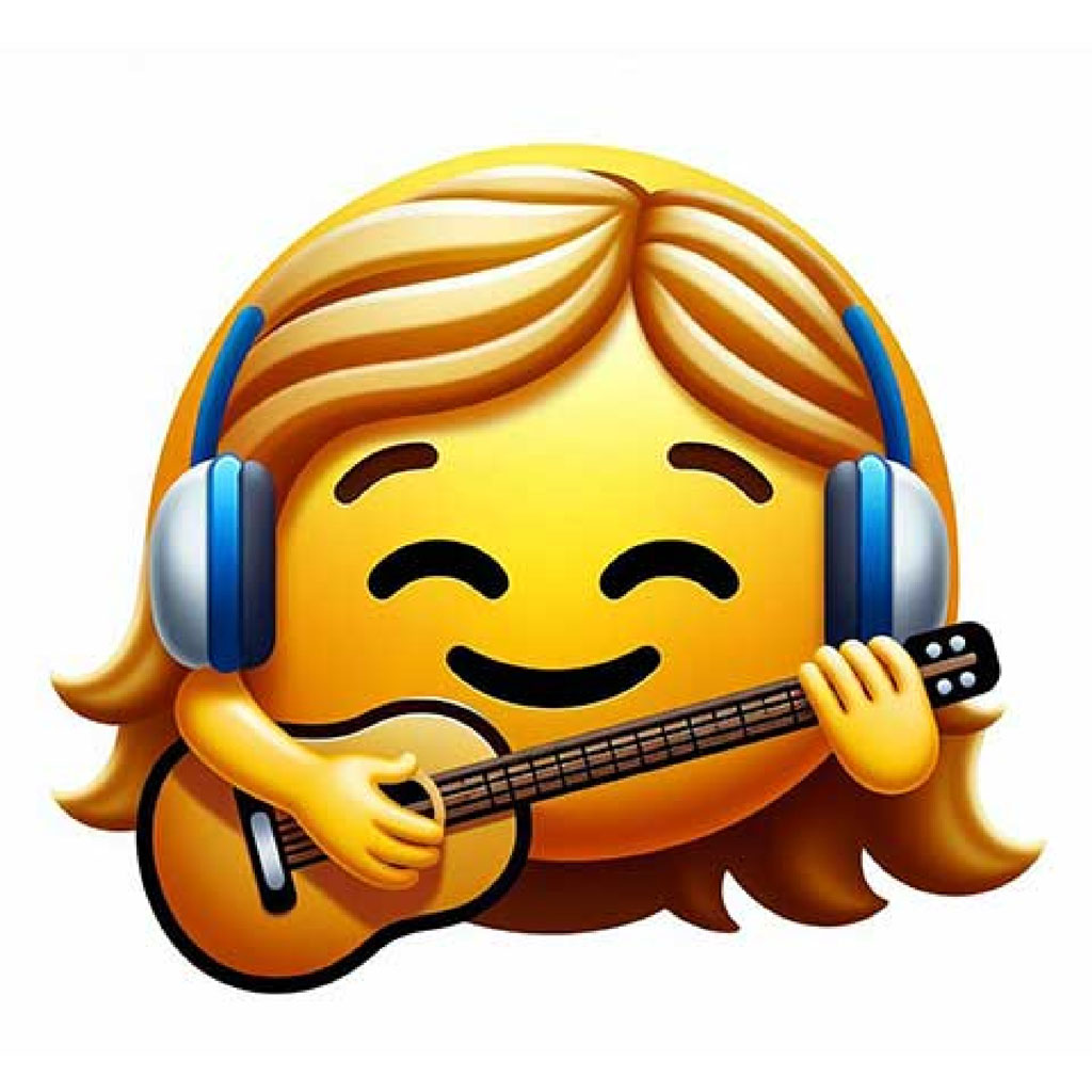 3D emoji with sunglasses playing a red guitar