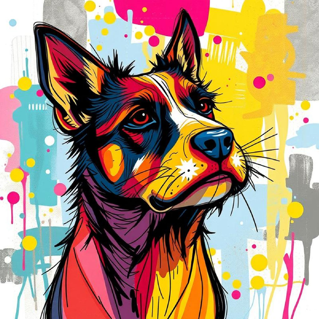 Illustration of a woman with blue hair and green eyes