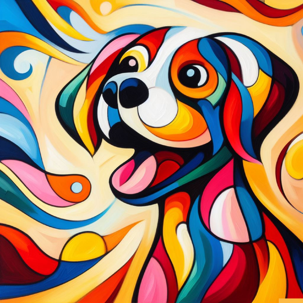 Colorful dog illustration with abstract patterns