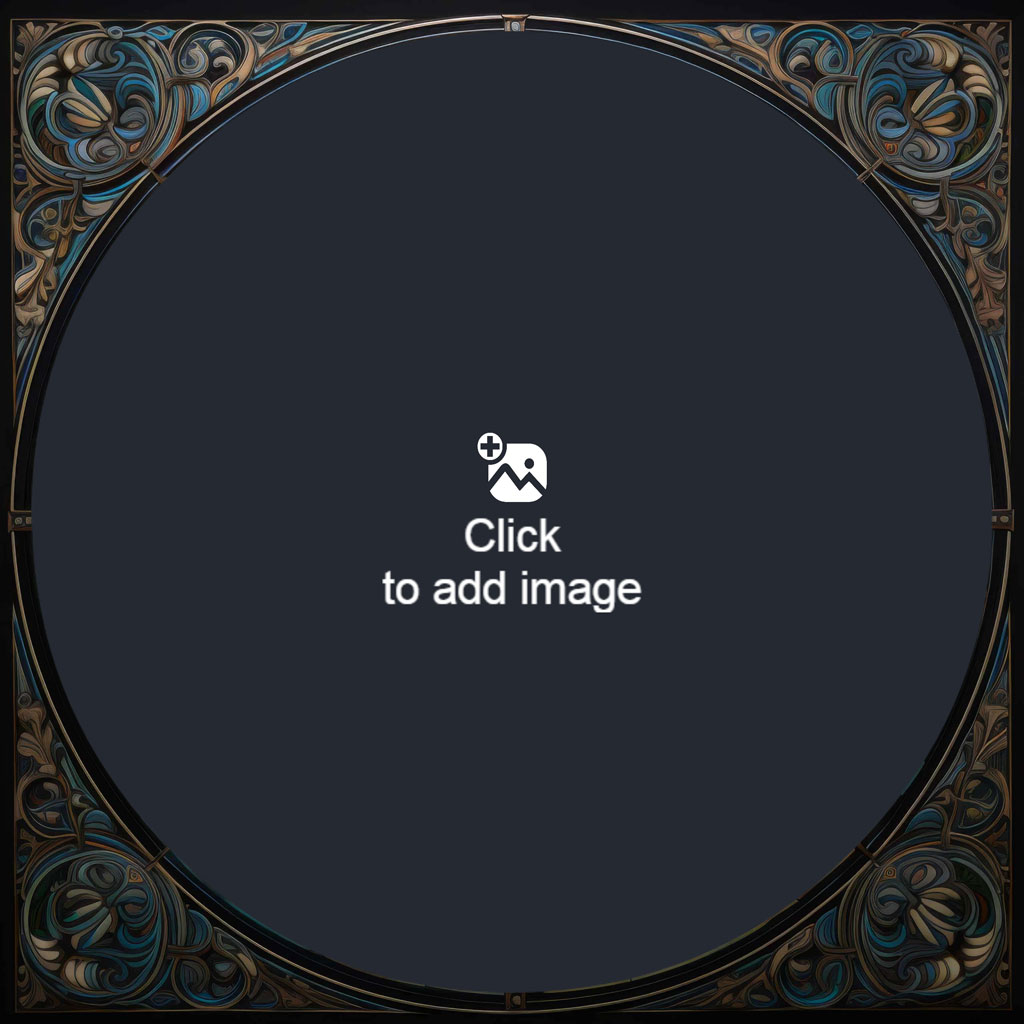 Ornate circular frame with blue and gold accents