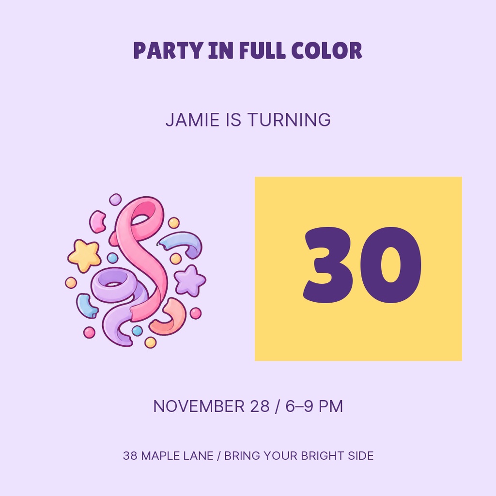 Preview for Party In Full Color Square Post Template
