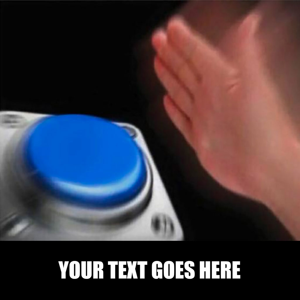 A hand hovering over a large blue button