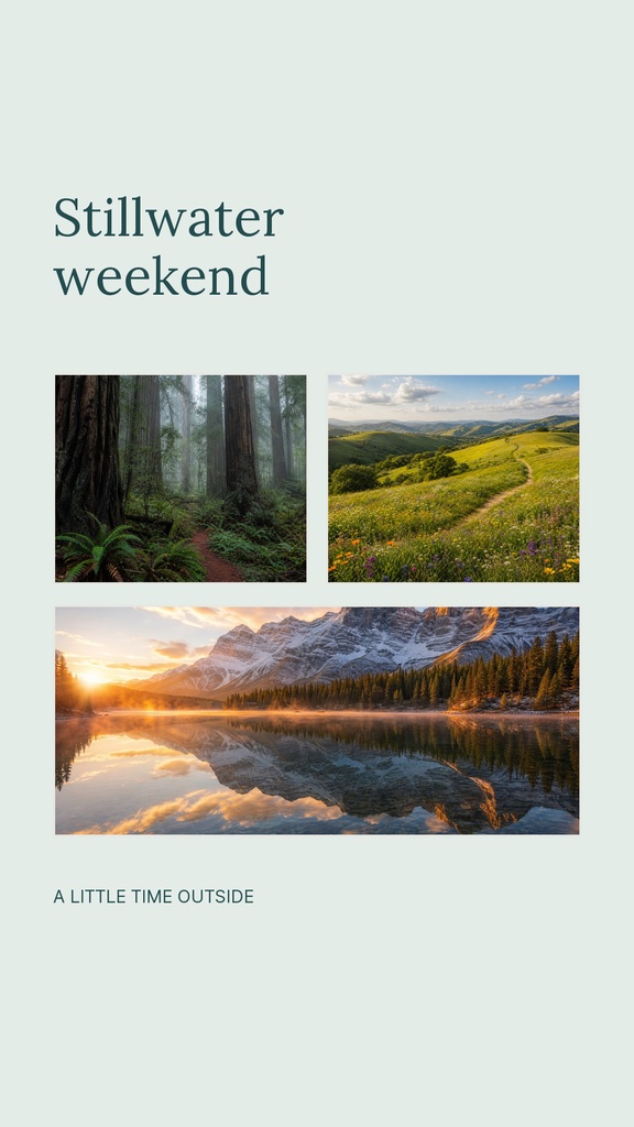 Instagram story template with three nature photos and the title Stillwater weekend.