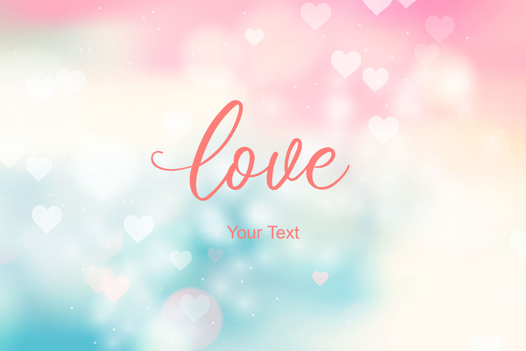 Pastel heart background with 'love' text