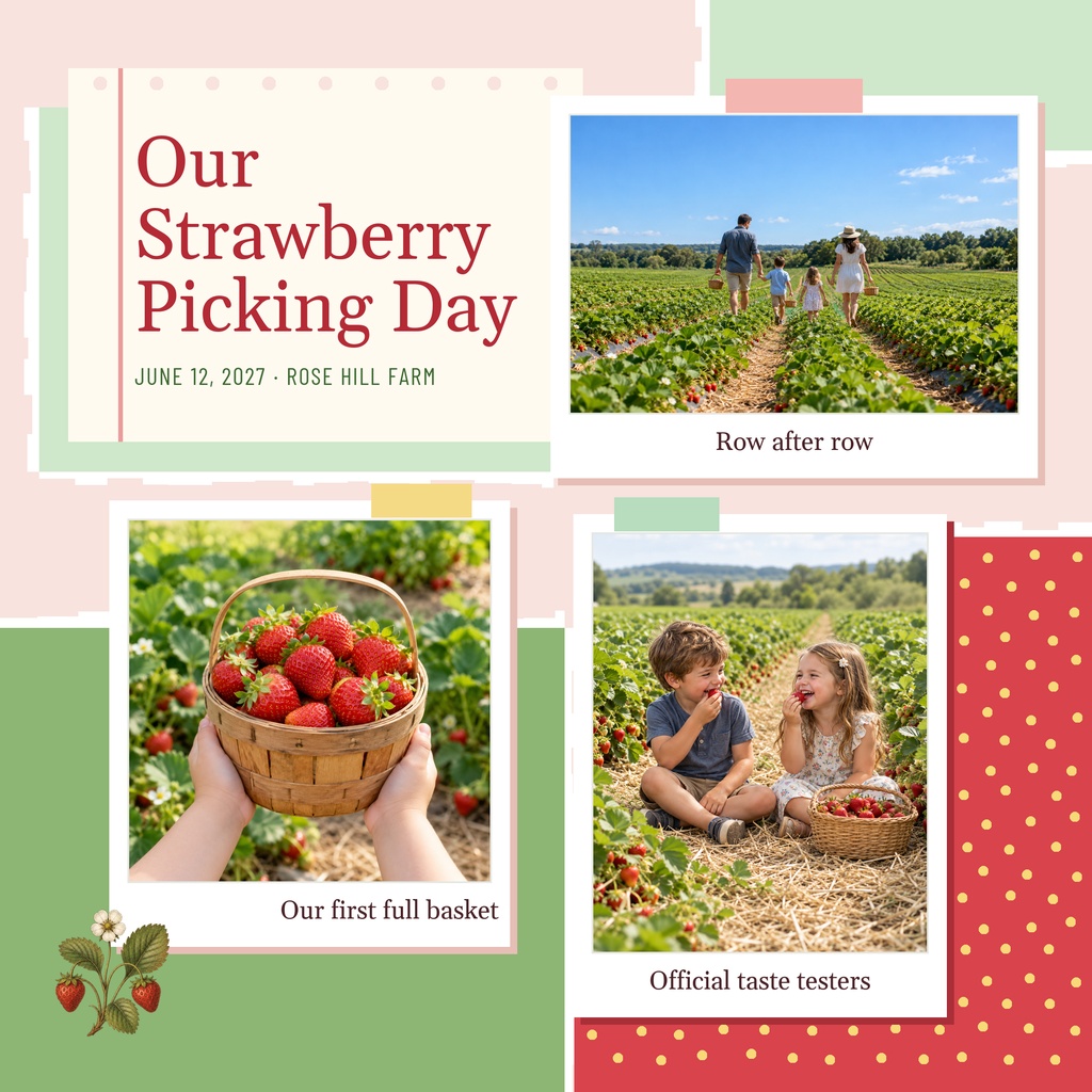 Squear Design Our Strawberry Picking Day Square Collage Template - Design Templates