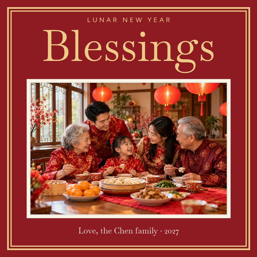 Preview for Lunar New Year Blessings Square Post Template